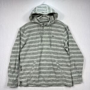 Vissla Hoodie Mens Large 1/4 Snap Button Eco-ZY Pocket Gray Striped Fleece Soft